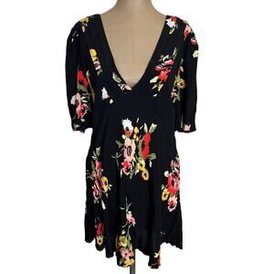 Free People Black Floral Mini Tunic Dress size Medium Altered